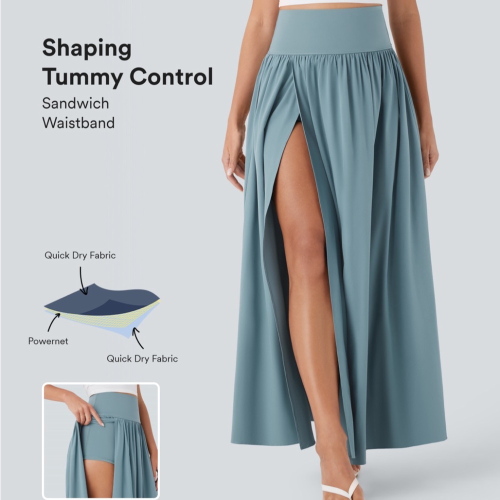 HALARA Maxi Skirt with High Slit in Dusty Blue